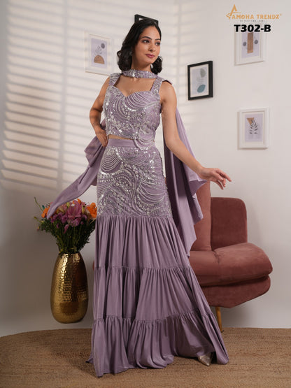 T302Abc Amoha Lycra Indo Western Pair Supplier Ahmedabad