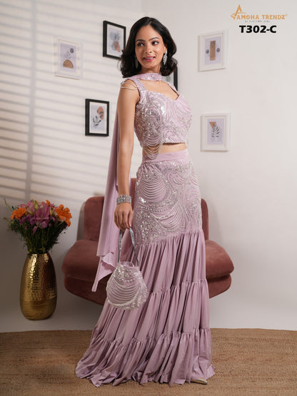 T302Abc Amoha Lycra Indo Western Pair Supplier Ahmedabad