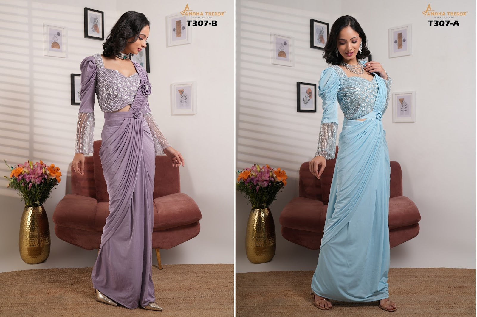 T307Ab Amoha Lycra Ready To Wear Saree Wholesale