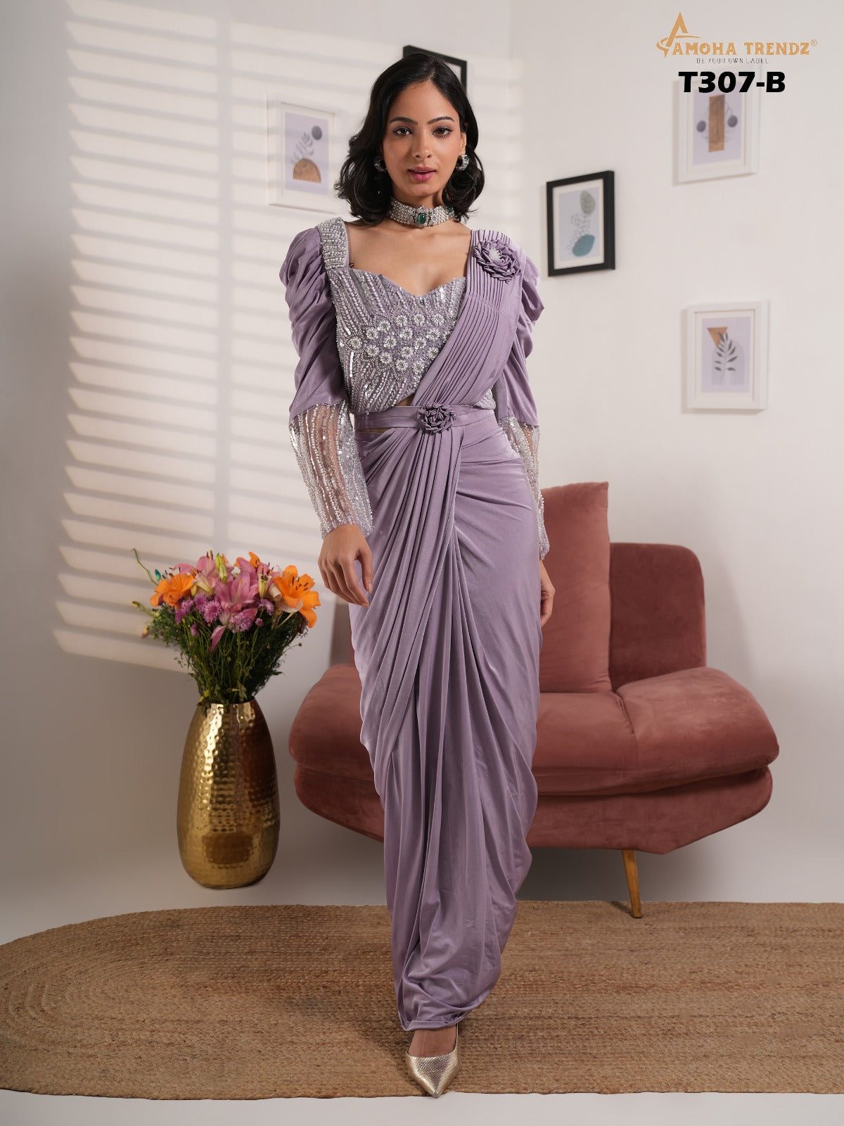 T307Ab Amoha Lycra Ready To Wear Saree Wholesale