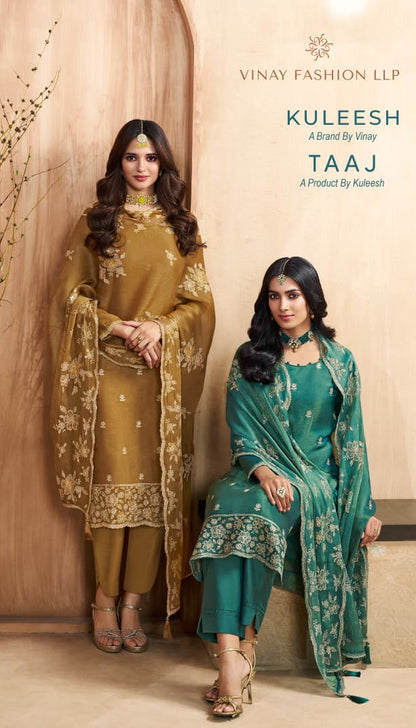 Taaj Kuleesh Vinay Fashion Llp Gold Silk Pant Style Suits Wholesaler India