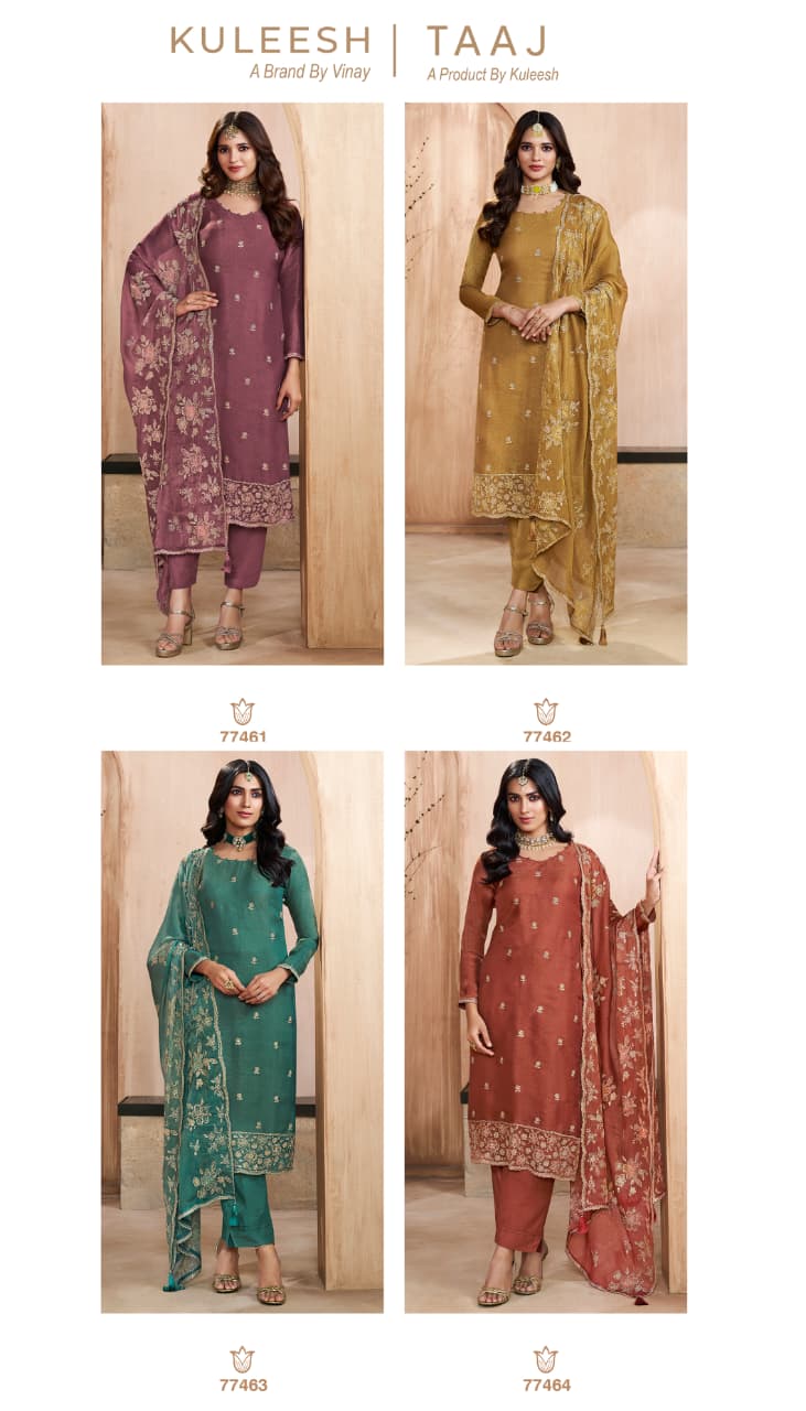 Taaj Kuleesh Vinay Fashion Llp Gold Silk Pant Style Suits Wholesaler India