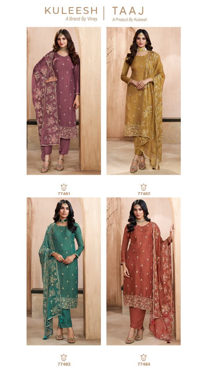 Taaj Kuleesh Vinay Fashion Llp Gold Silk Pant Style Suits Wholesaler India