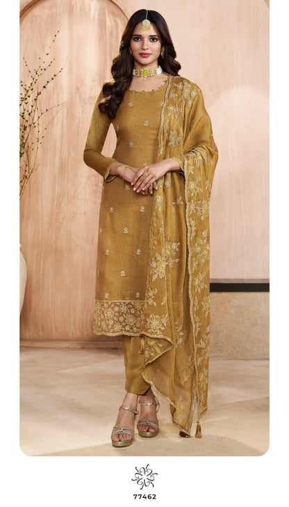 Taaj Kuleesh Vinay Fashion Llp Gold Silk Pant Style Suits Wholesaler India