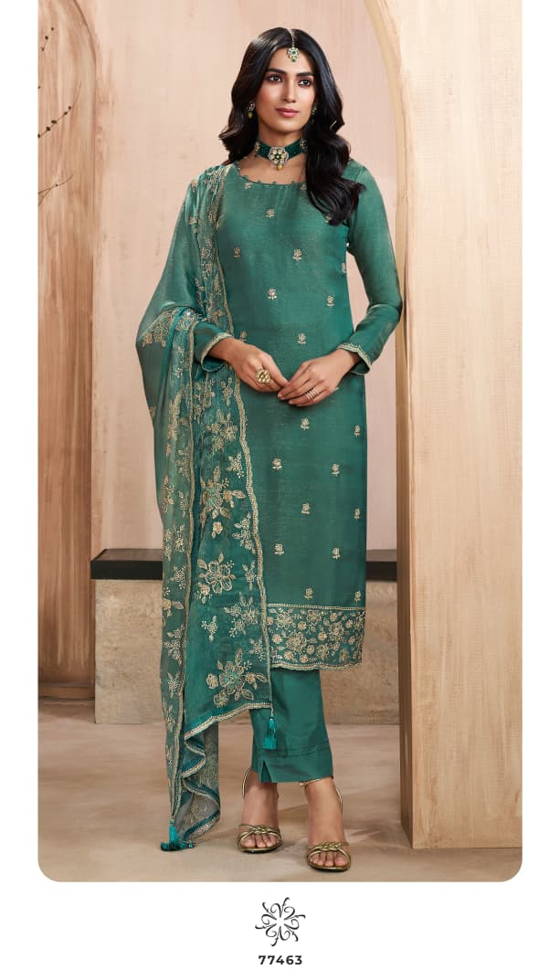 Taaj Kuleesh Vinay Fashion Llp Gold Silk Pant Style Suits Wholesaler India