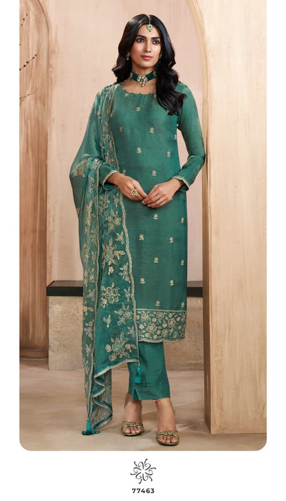 Taaj Kuleesh Vinay Fashion Llp Gold Silk Pant Style Suits Wholesaler India