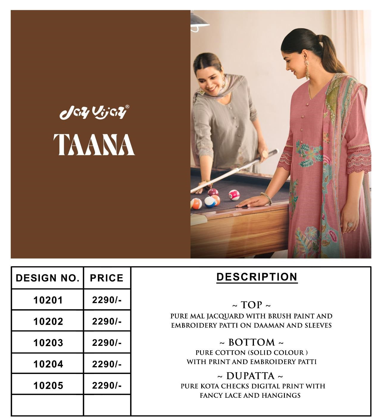 Taana Jay Vijay Mal Pant Style Suits Manufacturer India