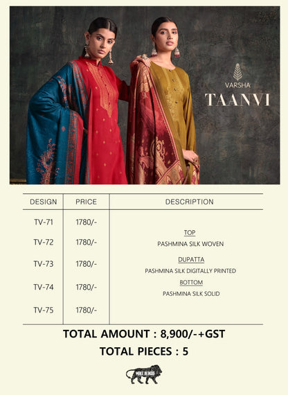 Taanvi Varsha Fashions Woven Silk Pashmina Suits Manufacturer India