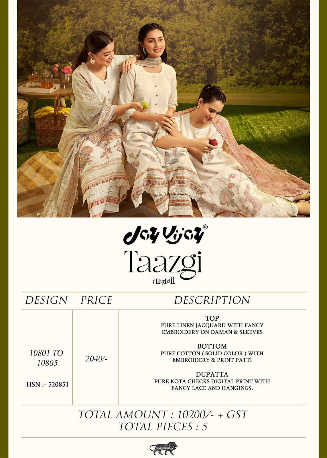 Taazgi Jay Vijay Linen Jacquard Pant Style Suits Wholesale