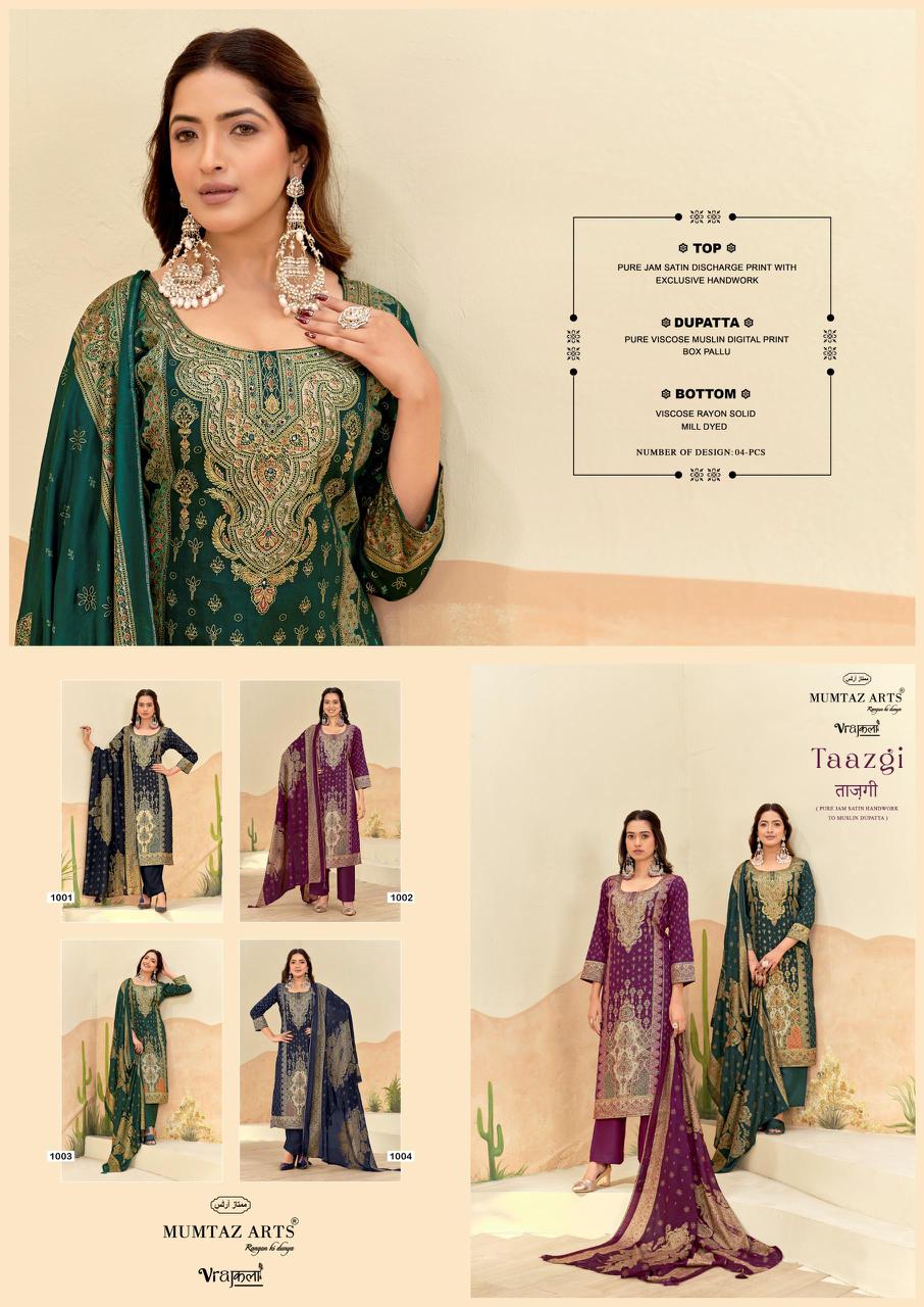 Taazgi Mumtaz Arts Viscose Jam Karachi Salwar Suits Supplier Gujarat