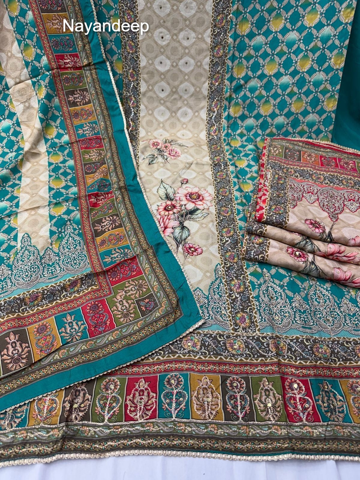 Taazo 260325 Nayandeep Viscose Muslin Salwar Suits Wholesaler Ahmedabad