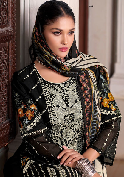 ताबीर एडिशन 18 ब्लैक स्पेशल आलोक कैम्ब्रिक लॉन कराची सलवार सूट निर्यातक अहमदाबाद