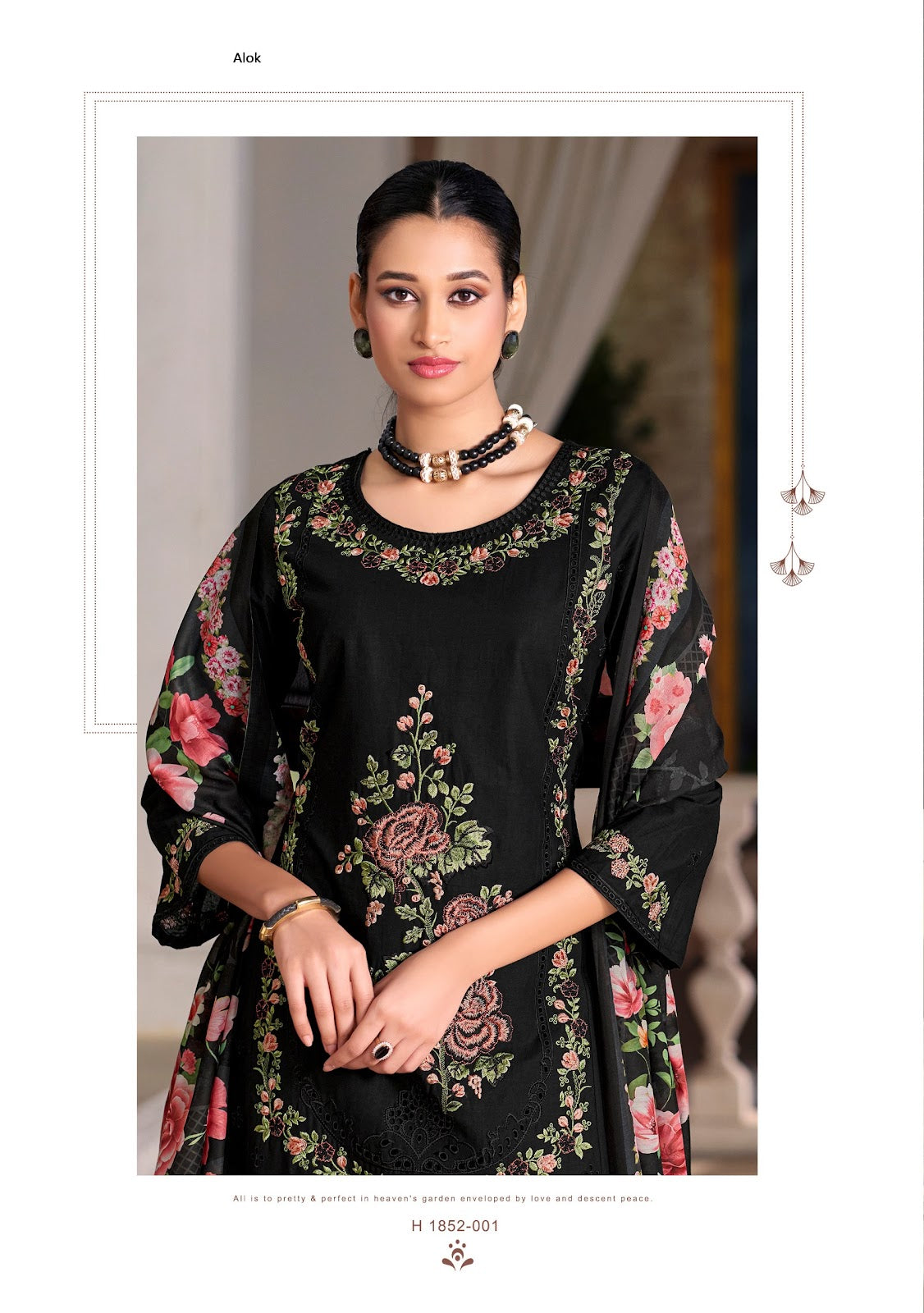ताबीर एडिशन 18 ब्लैक स्पेशल आलोक कैम्ब्रिक लॉन कराची सलवार सूट निर्यातक अहमदाबाद
