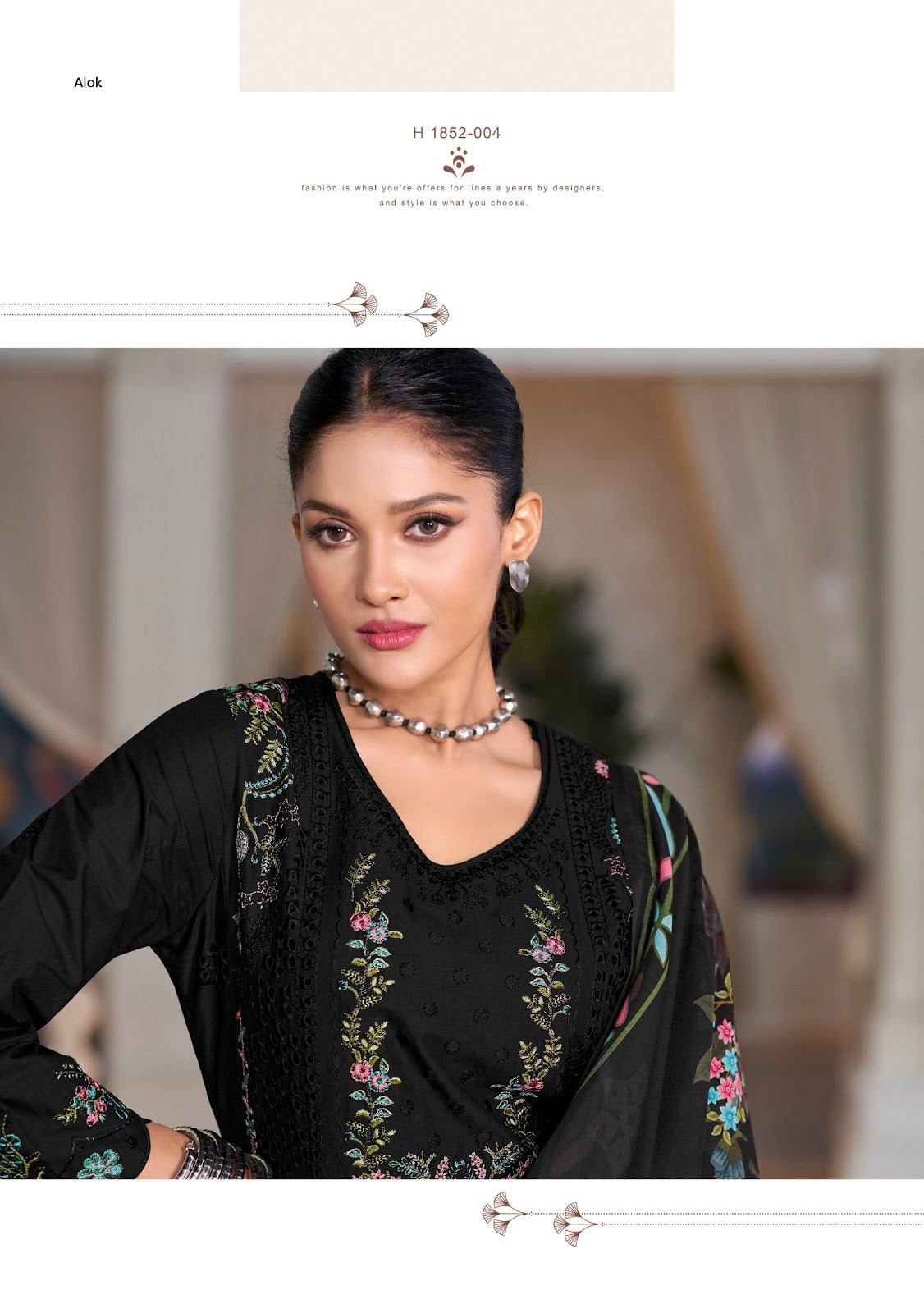 ताबीर एडिशन 18 ब्लैक स्पेशल आलोक कैम्ब्रिक लॉन कराची सलवार सूट निर्यातक अहमदाबाद