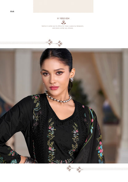 ताबीर एडिशन 18 ब्लैक स्पेशल आलोक कैम्ब्रिक लॉन कराची सलवार सूट निर्यातक अहमदाबाद