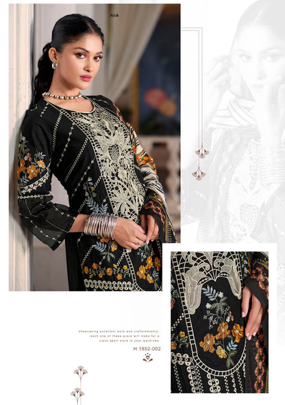 ताबीर एडिशन 18 ब्लैक स्पेशल आलोक कैम्ब्रिक लॉन कराची सलवार सूट निर्यातक अहमदाबाद