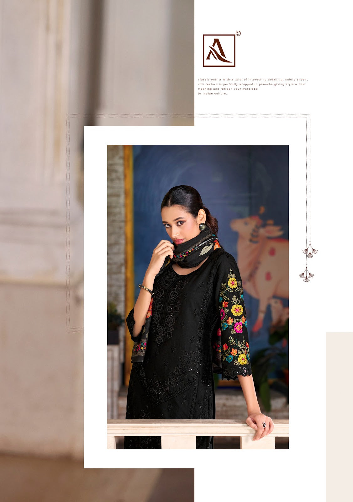 ताबीर एडिशन 18 ब्लैक स्पेशल आलोक कैम्ब्रिक लॉन कराची सलवार सूट निर्यातक अहमदाबाद