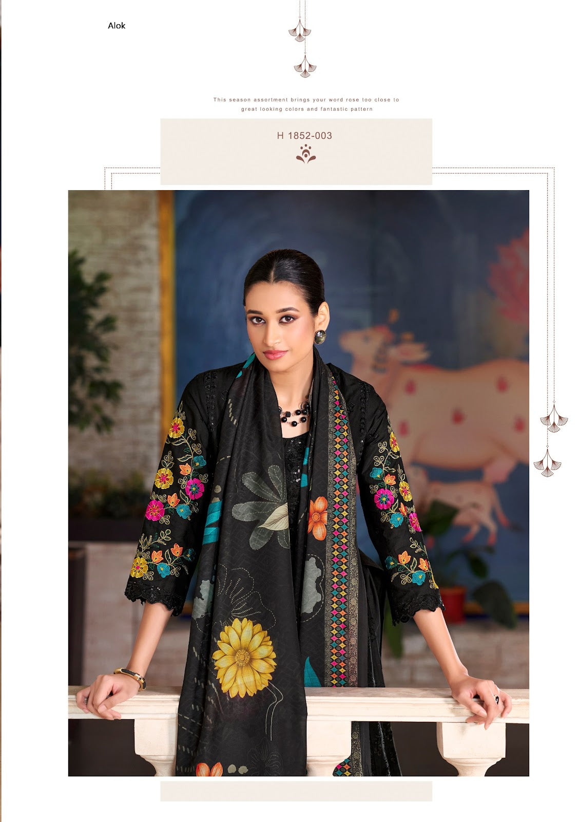 ताबीर एडिशन 18 ब्लैक स्पेशल आलोक कैम्ब्रिक लॉन कराची सलवार सूट निर्यातक अहमदाबाद