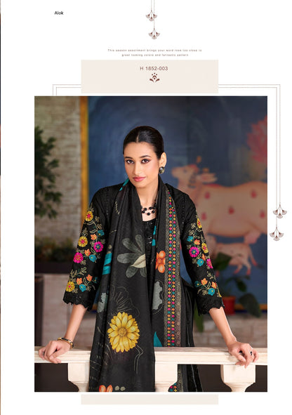 ताबीर एडिशन 18 ब्लैक स्पेशल आलोक कैम्ब्रिक लॉन कराची सलवार सूट निर्यातक अहमदाबाद