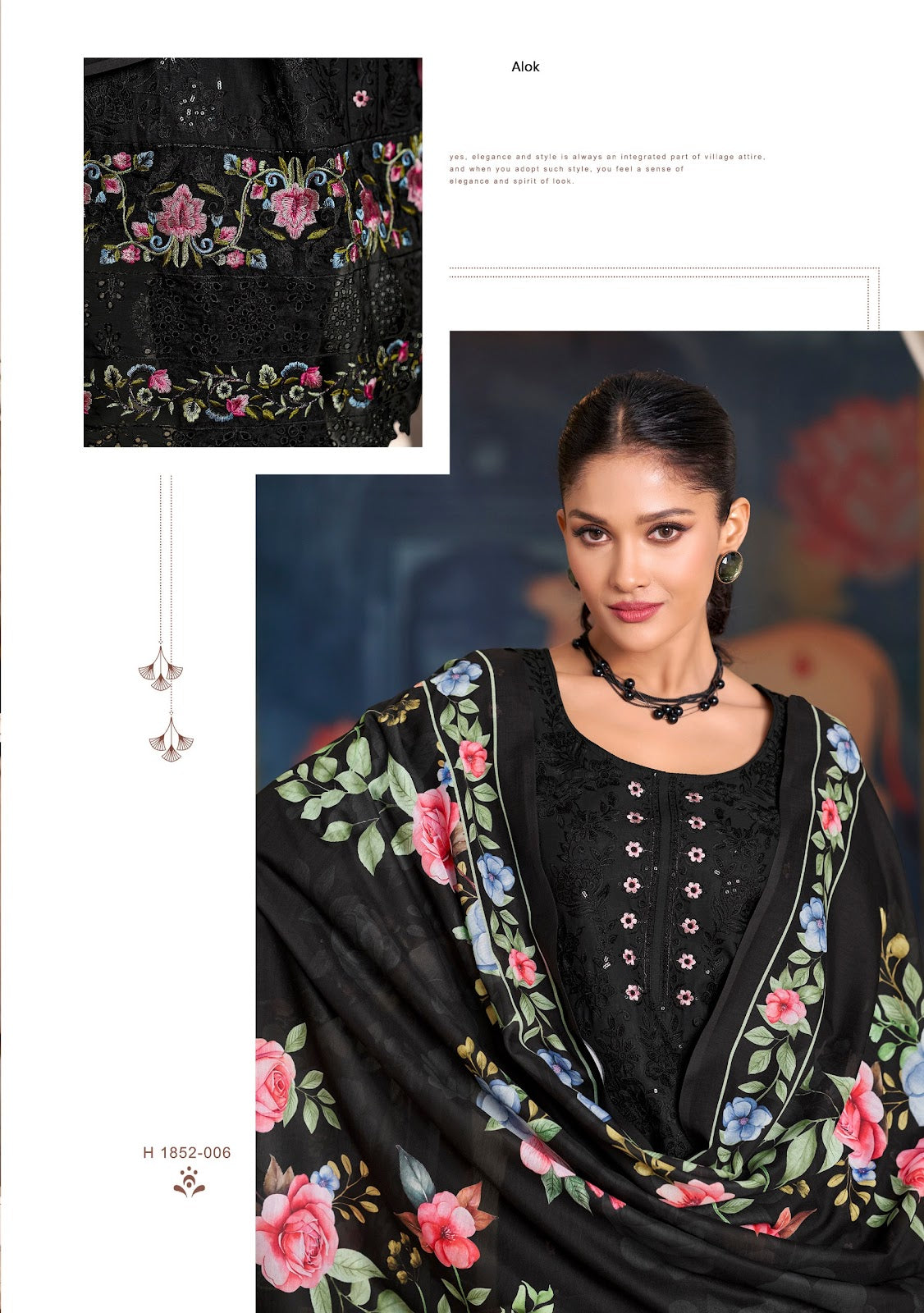 ताबीर एडिशन 18 ब्लैक स्पेशल आलोक कैम्ब्रिक लॉन कराची सलवार सूट निर्यातक अहमदाबाद