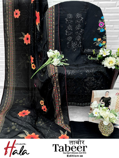 Tabeer Edition 24 Black Special Hala Lawn Karachi Salwar Suits Wholesale Rate