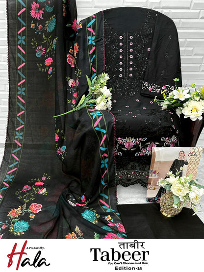 Tabeer Edition 24 Black Special Hala Lawn Karachi Salwar Suits Wholesale Rate