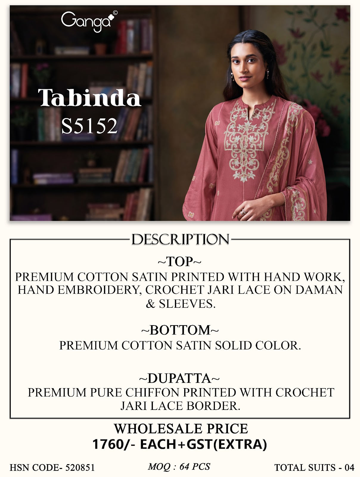 Tabinda S5152 Ganga Cotton Satin Plazzo Style Suits Wholesaler