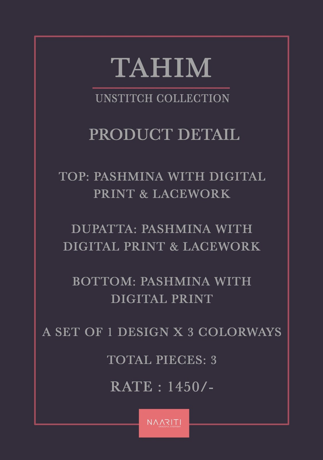Tahim Naariti Pashmina Suits Wholesale Price