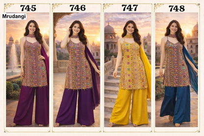 Taj 745 To 748 Mrudangi Georgette Readymade Plazzo Style Suits Wholesaler
