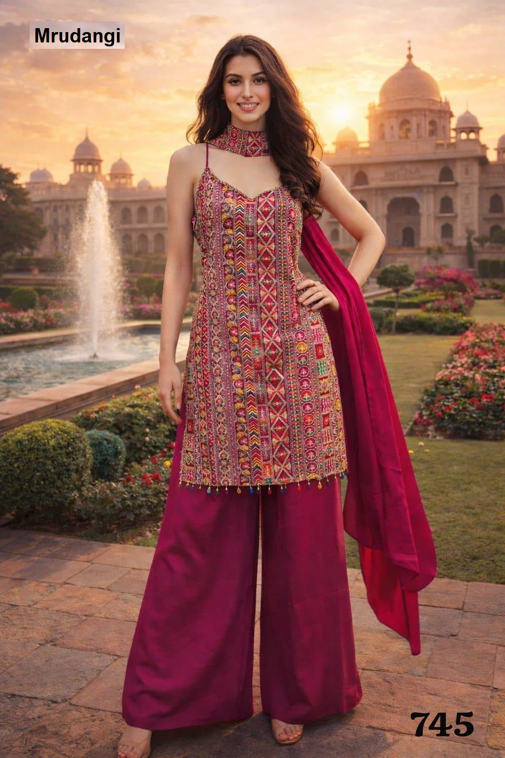 Taj 745 To 748 Mrudangi Georgette Readymade Plazzo Style Suits Wholesaler