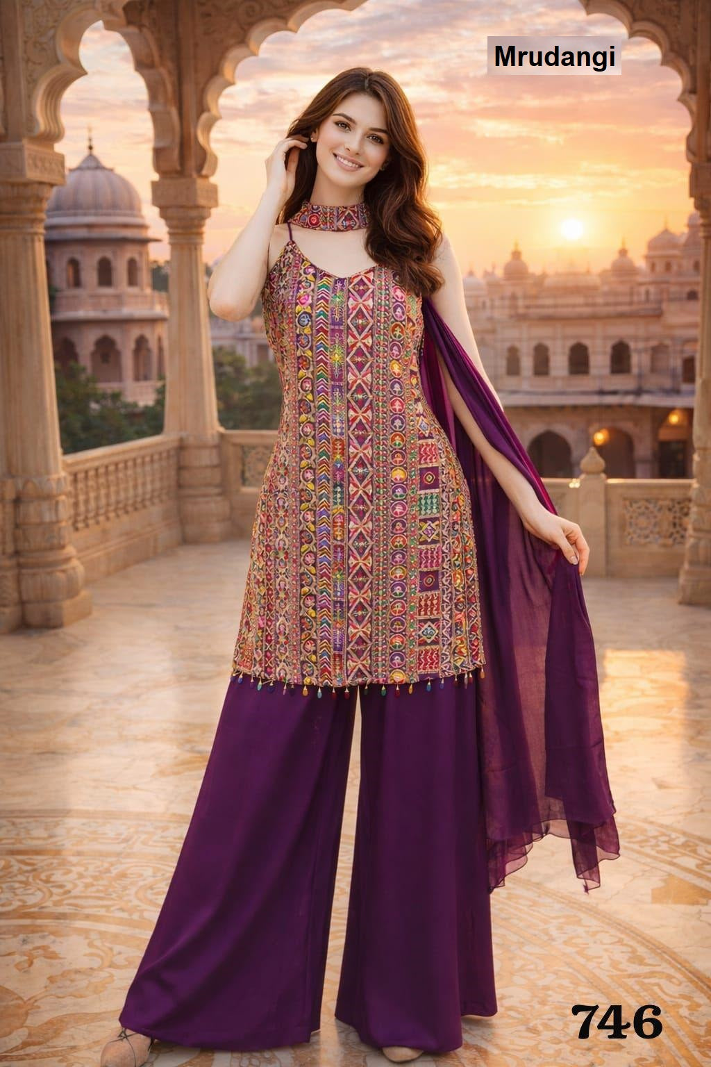 Taj 745 To 748 Mrudangi Georgette Readymade Plazzo Style Suits Wholesaler