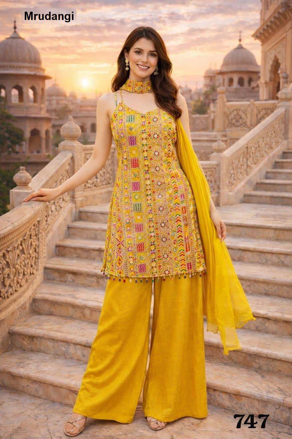 Taj 745 To 748 Mrudangi Georgette Readymade Plazzo Style Suits Wholesaler