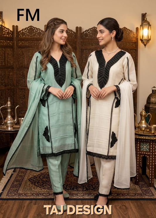 Taj Design Fm Organza Pakistani Readymade Suits Manufacturer Ahmedabad