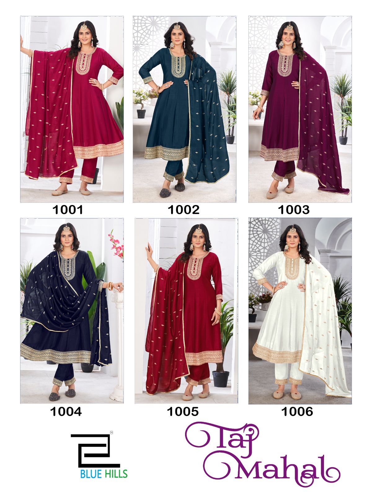 Taj Mahal Blue Hills Vichitra Readymade Anarkali Suits Manufacturer