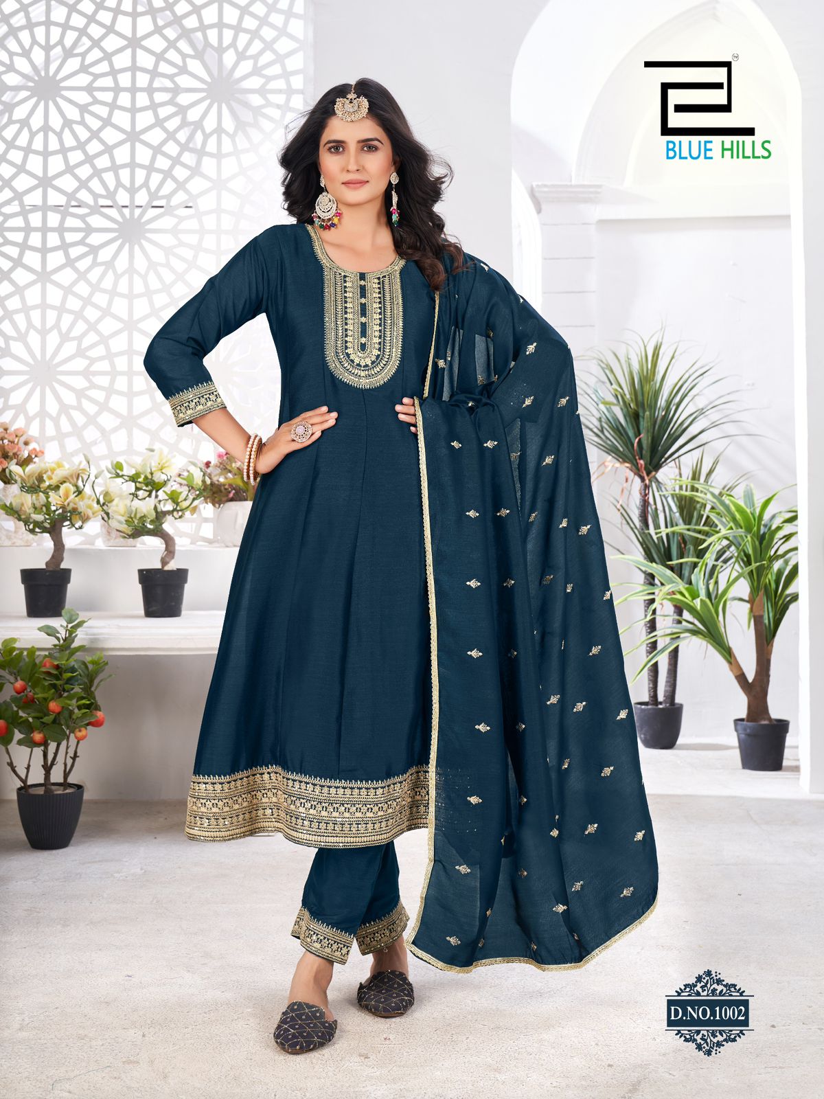 Taj Mahal Blue Hills Vichitra Readymade Anarkali Suits Manufacturer