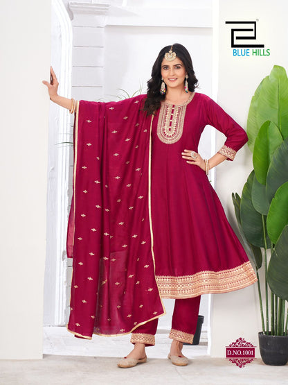 Taj Mahal Blue Hills Vichitra Readymade Anarkali Suits Manufacturer