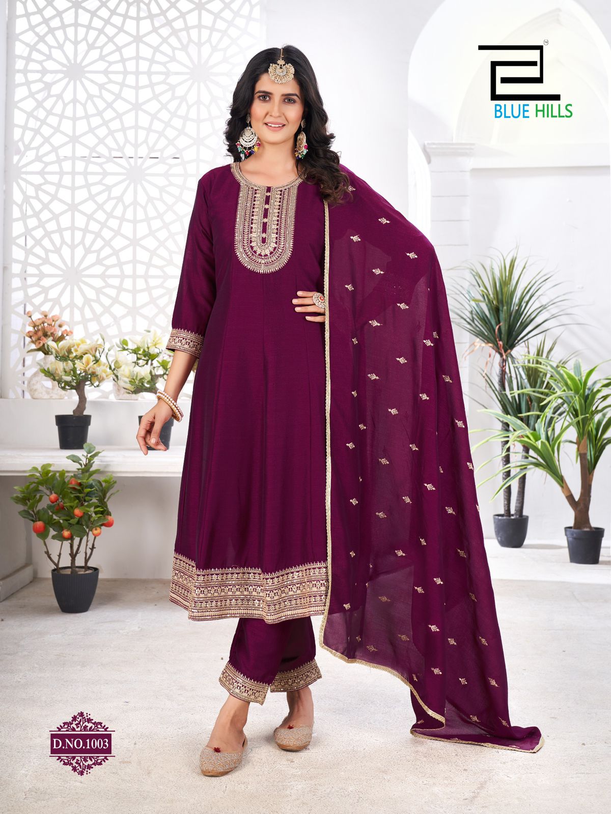 Taj Mahal Blue Hills Vichitra Readymade Anarkali Suits Manufacturer