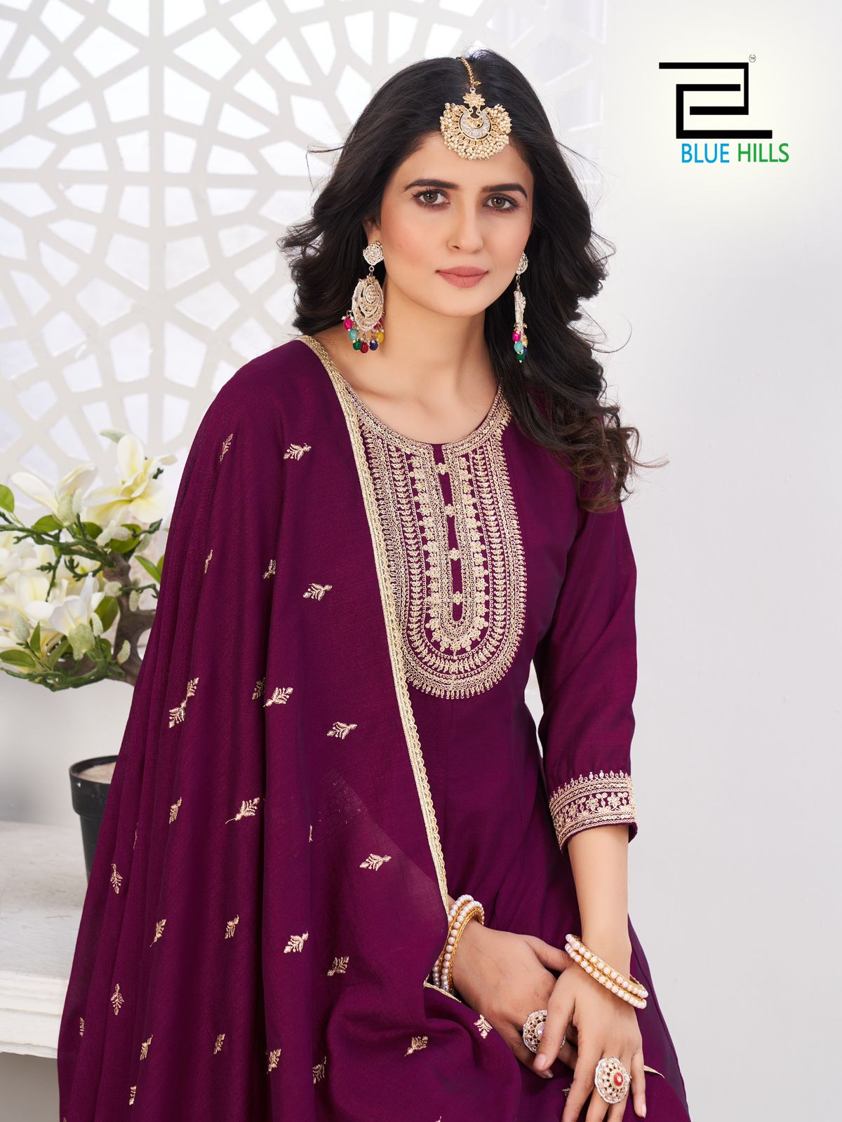 Taj Mahal Blue Hills Vichitra Readymade Anarkali Suits Manufacturer