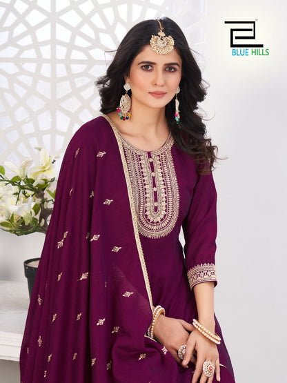 Taj Mahal Blue Hills Vichitra Readymade Anarkali Suits Manufacturer