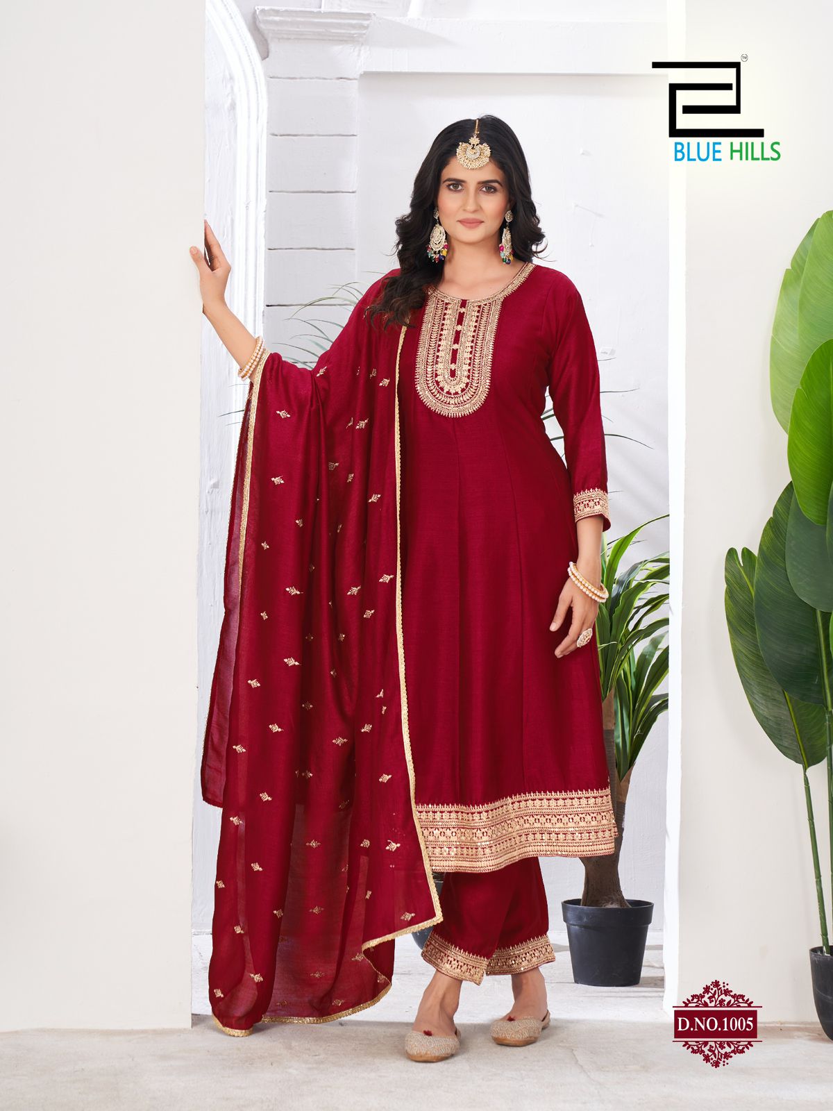 Taj Mahal Blue Hills Vichitra Readymade Anarkali Suits Manufacturer
