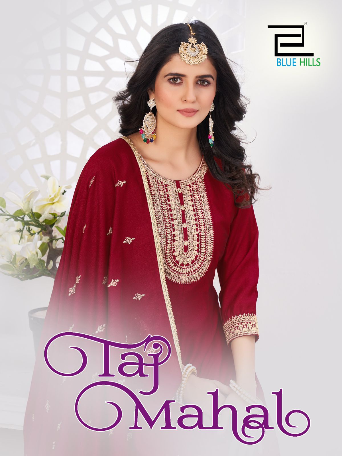 Taj Mahal Blue Hills Vichitra Readymade Anarkali Suits Manufacturer
