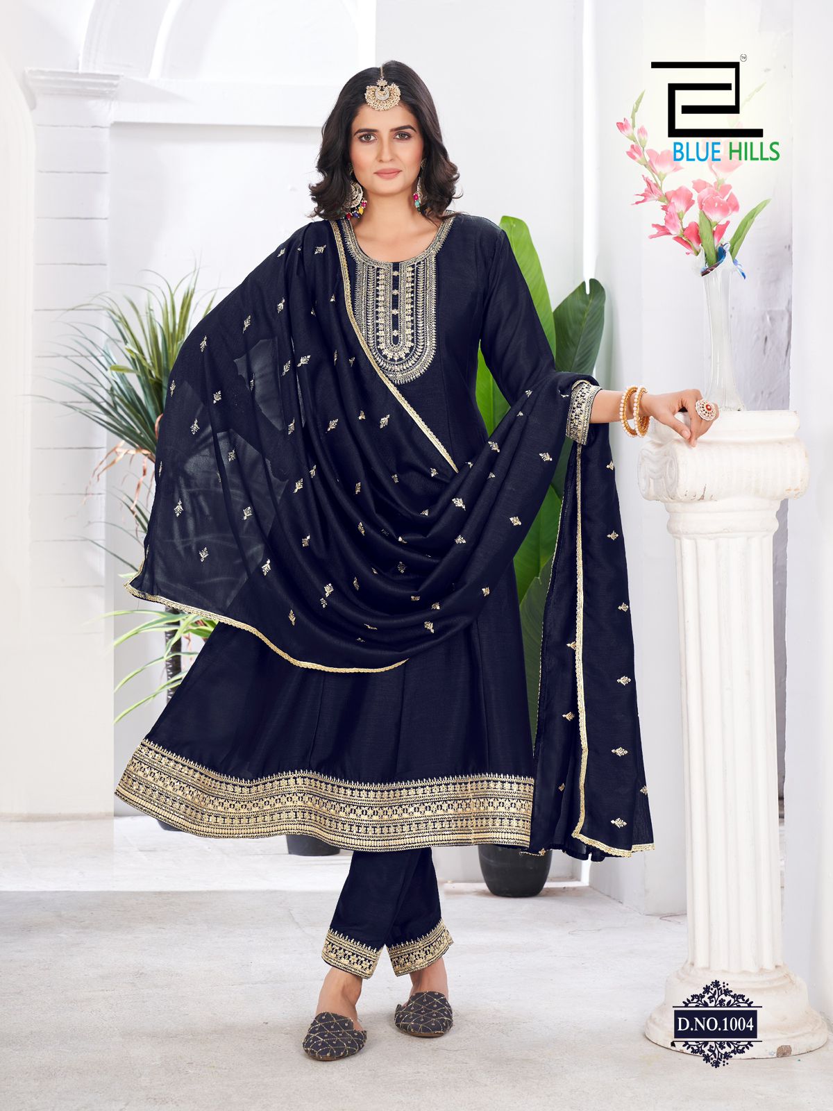 Taj Mahal Blue Hills Vichitra Readymade Anarkali Suits Manufacturer