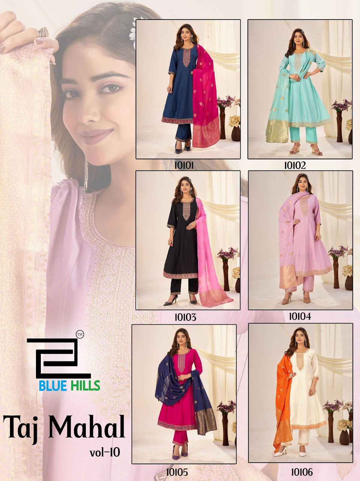 Taj Mahal Vol 10 Blue Hills Roman Silk Readymade Anarkali Suits Supplier India