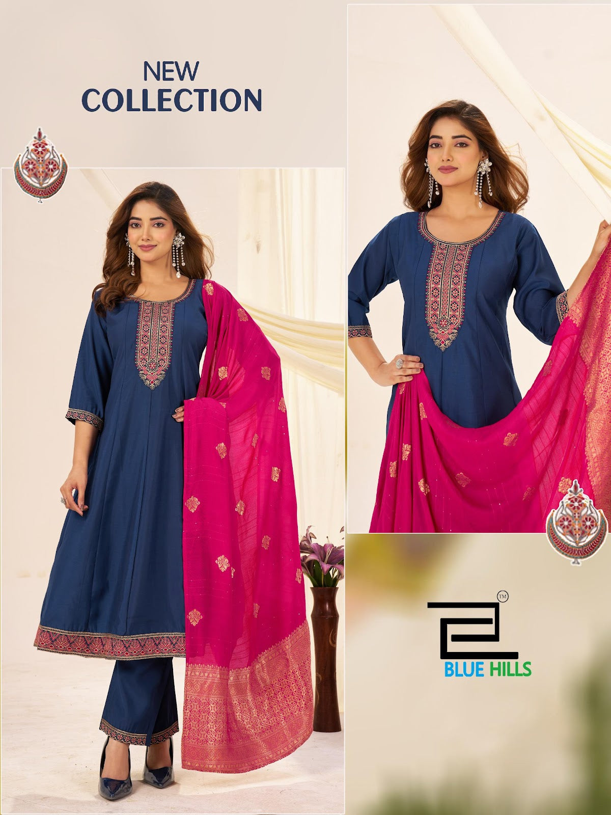 Taj Mahal Vol 10 Blue Hills Roman Silk Readymade Anarkali Suits Supplier India