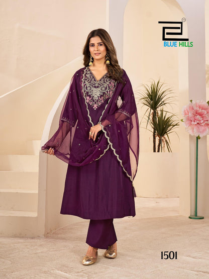 Taj Mahal Vol 15 Blue Hills Roman Silk Readymade Anarkali Suits Wholesale Rate