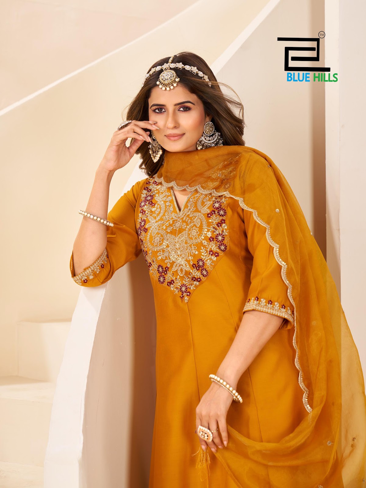 Taj Mahal Vol 15 Blue Hills Roman Silk Readymade Anarkali Suits Wholesale Rate