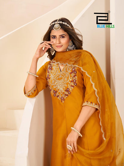 Taj Mahal Vol 15 Blue Hills Roman Silk Readymade Anarkali Suits Wholesale Rate