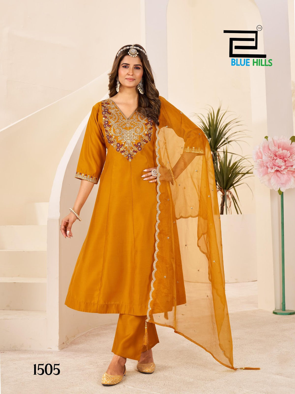 Taj Mahal Vol 15 Blue Hills Roman Silk Readymade Anarkali Suits Wholesale Rate