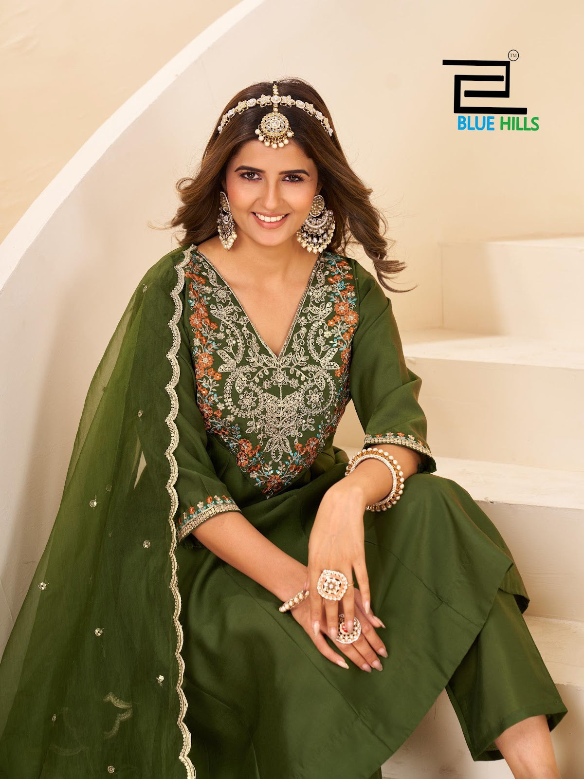 Taj Mahal Vol 15 Blue Hills Roman Silk Readymade Anarkali Suits Wholesale Rate