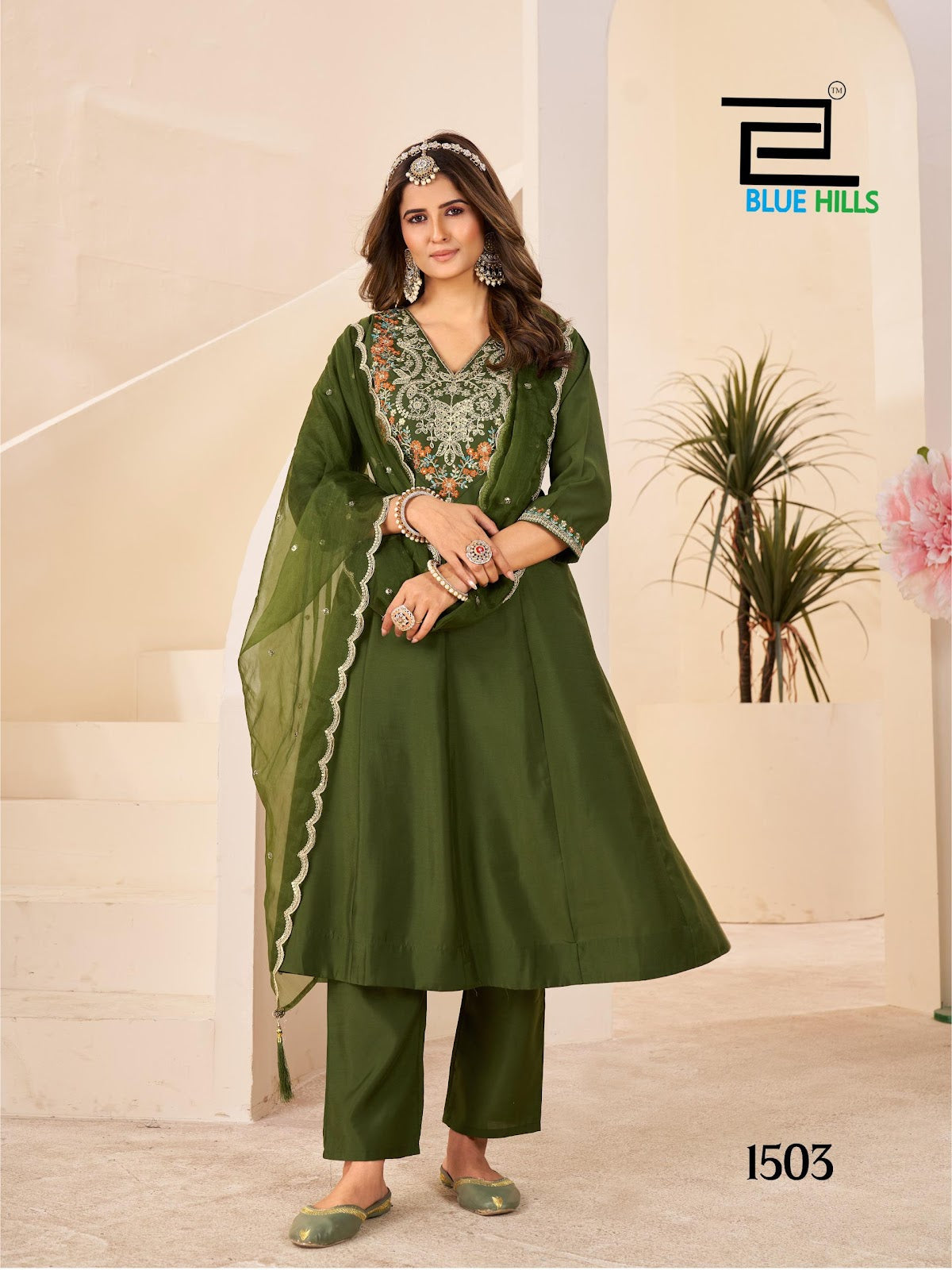Taj Mahal Vol 15 Blue Hills Roman Silk Readymade Anarkali Suits Wholesale Rate